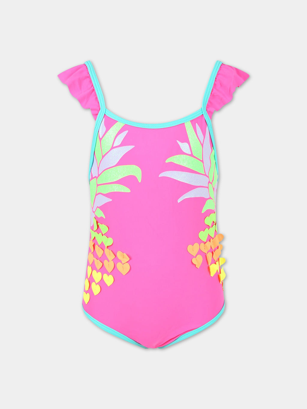 Fuchsia swimsuit for girl with hearts